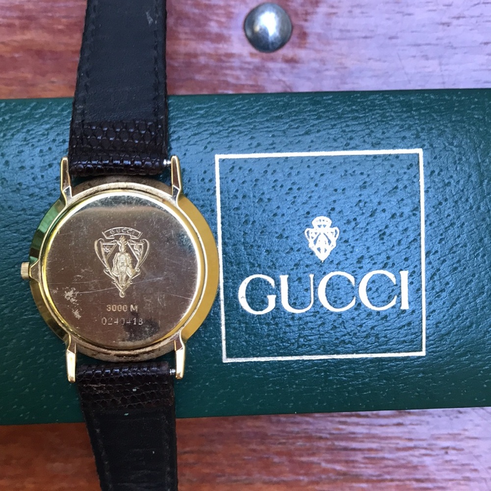 Unisex GUCCI 3000M Iconic Wristwatch Gold Plated Orig Lizard Strap. NEW BATTERY! - Picture 2 of 14